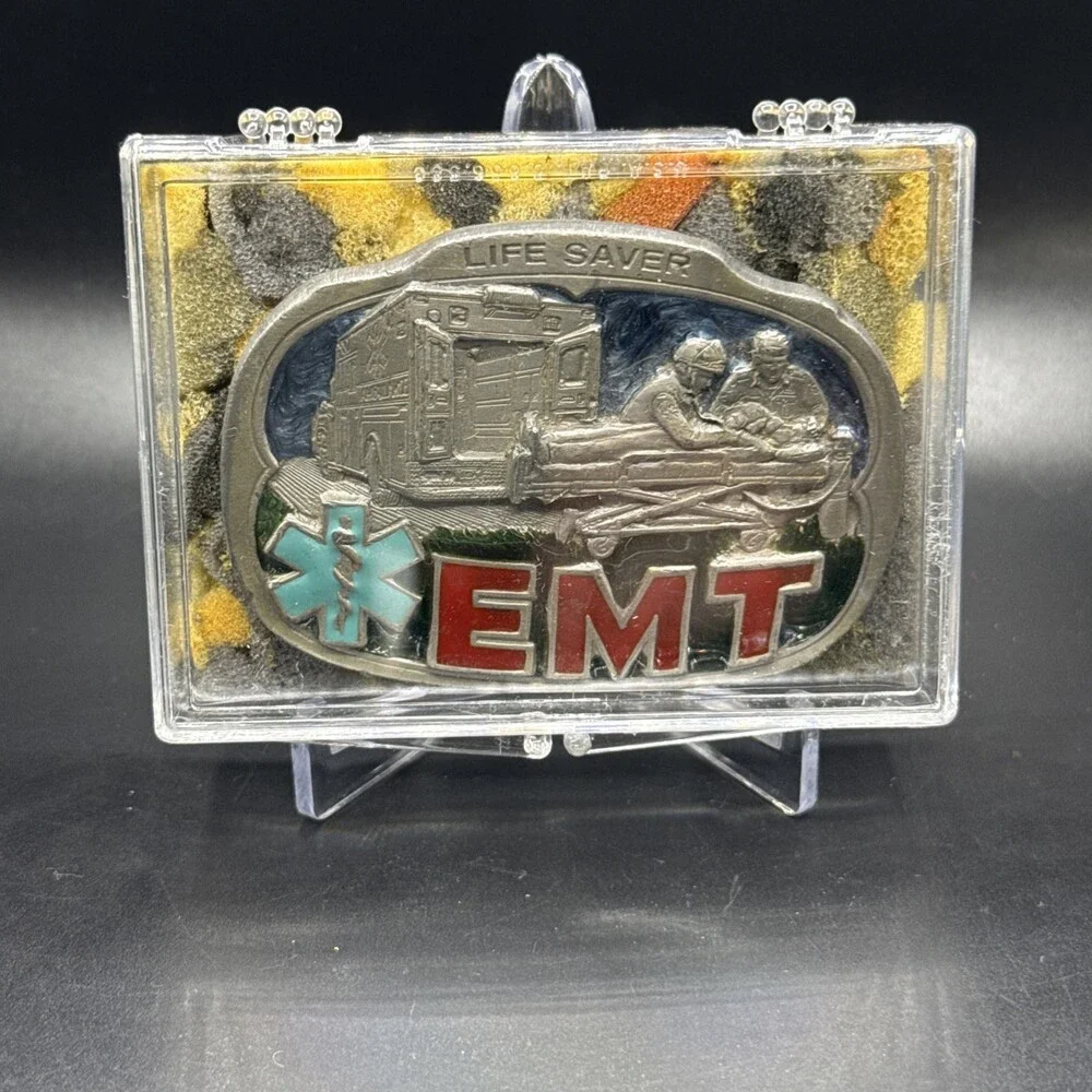 Vintage 1985 C+J USA Made EMT Life Saver Belt Buckle With Case